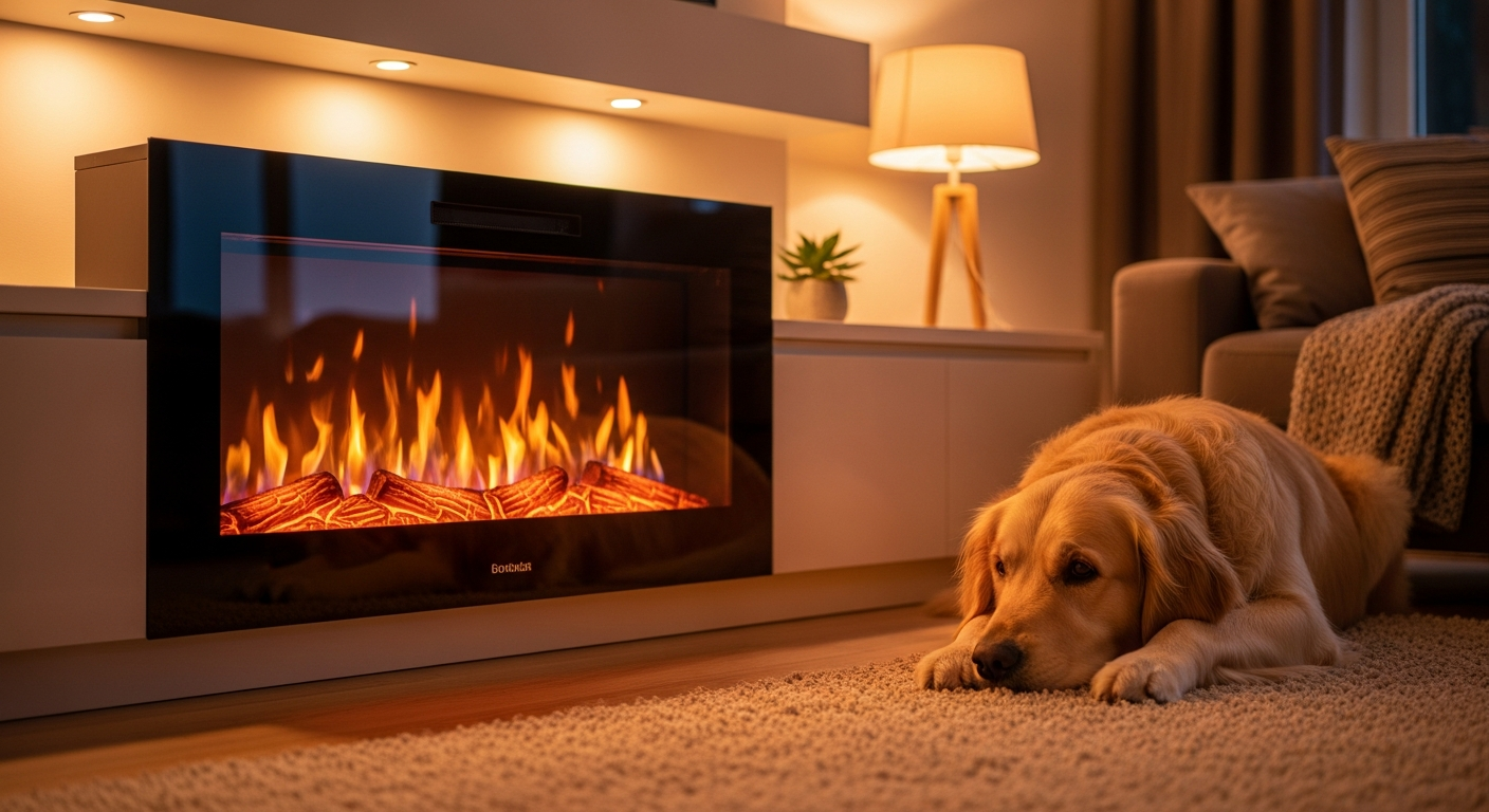 MAXKON Electric Fireplace Freestanding Heater with LED flame effect in modern living room