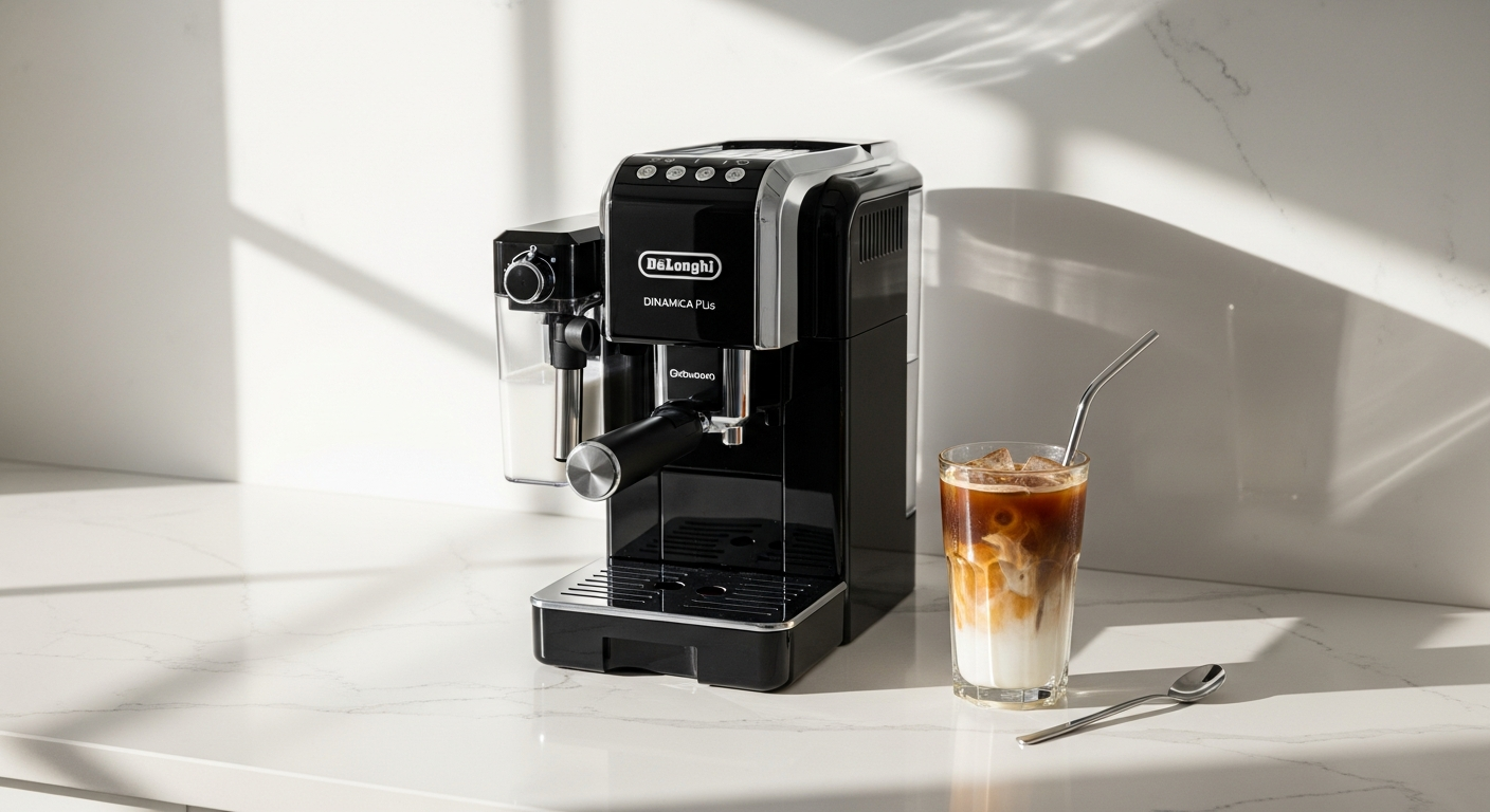 De'Longhi Dinamica Plus automatic espresso machine with integrated milk system and touchscreen display
