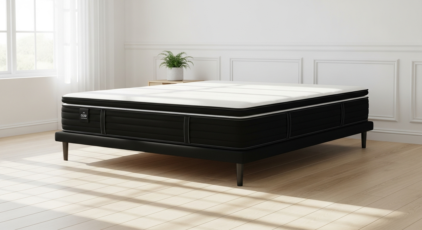 EGOHOME Black 14-inch hybrid mattress with memory foam and pocketed coil layers displayed