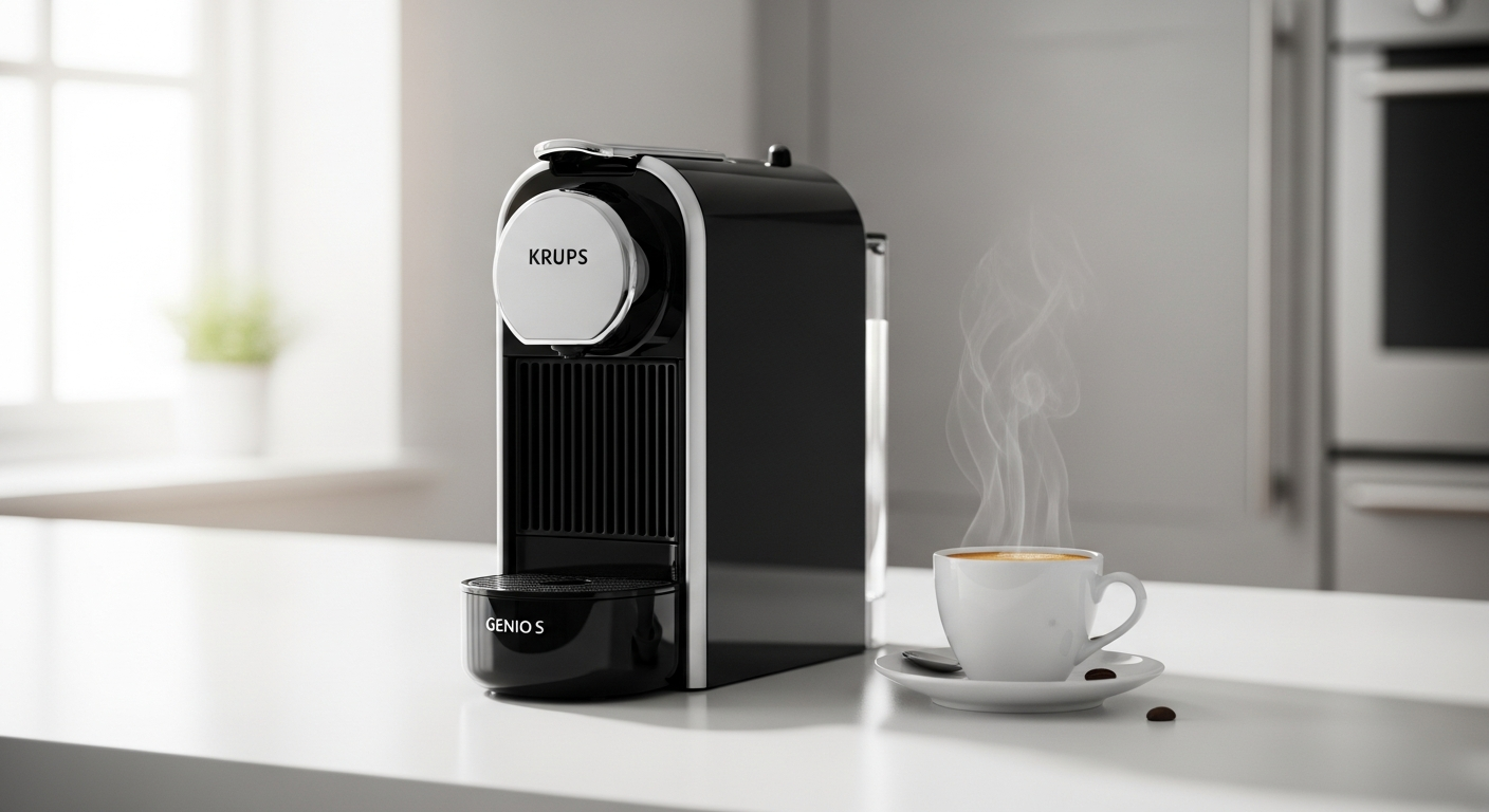 Krups Genio S Dolce Gusto compact coffee machine on small kitchen counter