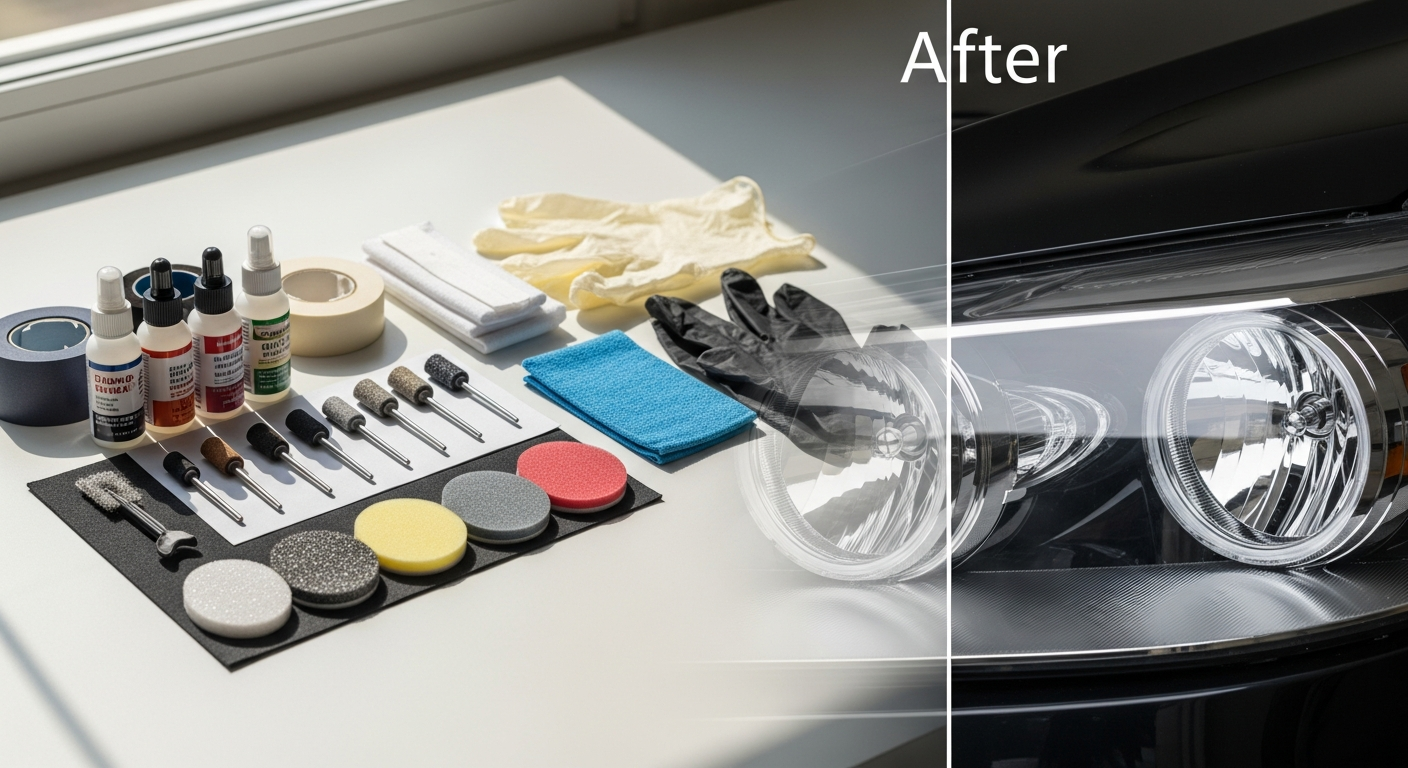 Kit de rénovation phares auto Feu Vert avec disques de ponçage et composé de polissage