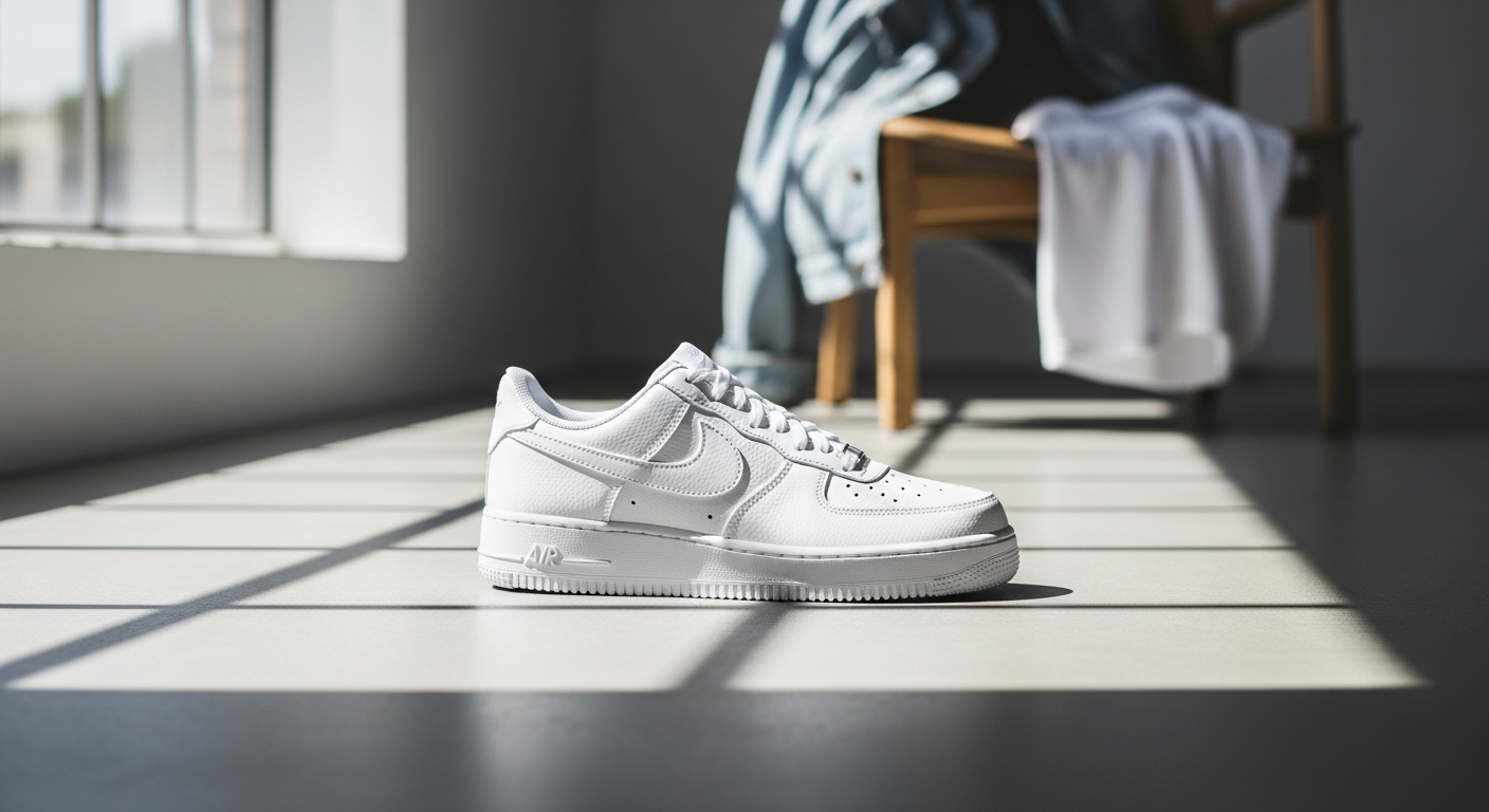 Nike Air Force 1 '07 Low White sneaker displayed on neutral background showing classic silhouette
