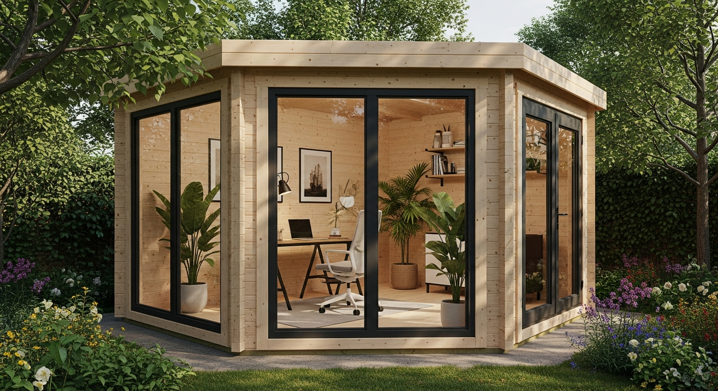 Modern BillyOh Fraya Pent Log Cabin garden office workspace with contemporary design