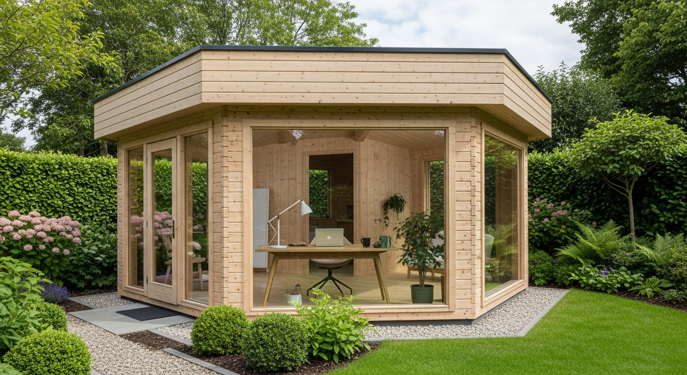 BillyOh Fraya Pent Log Cabin garden office with modern pent roof design and double doors