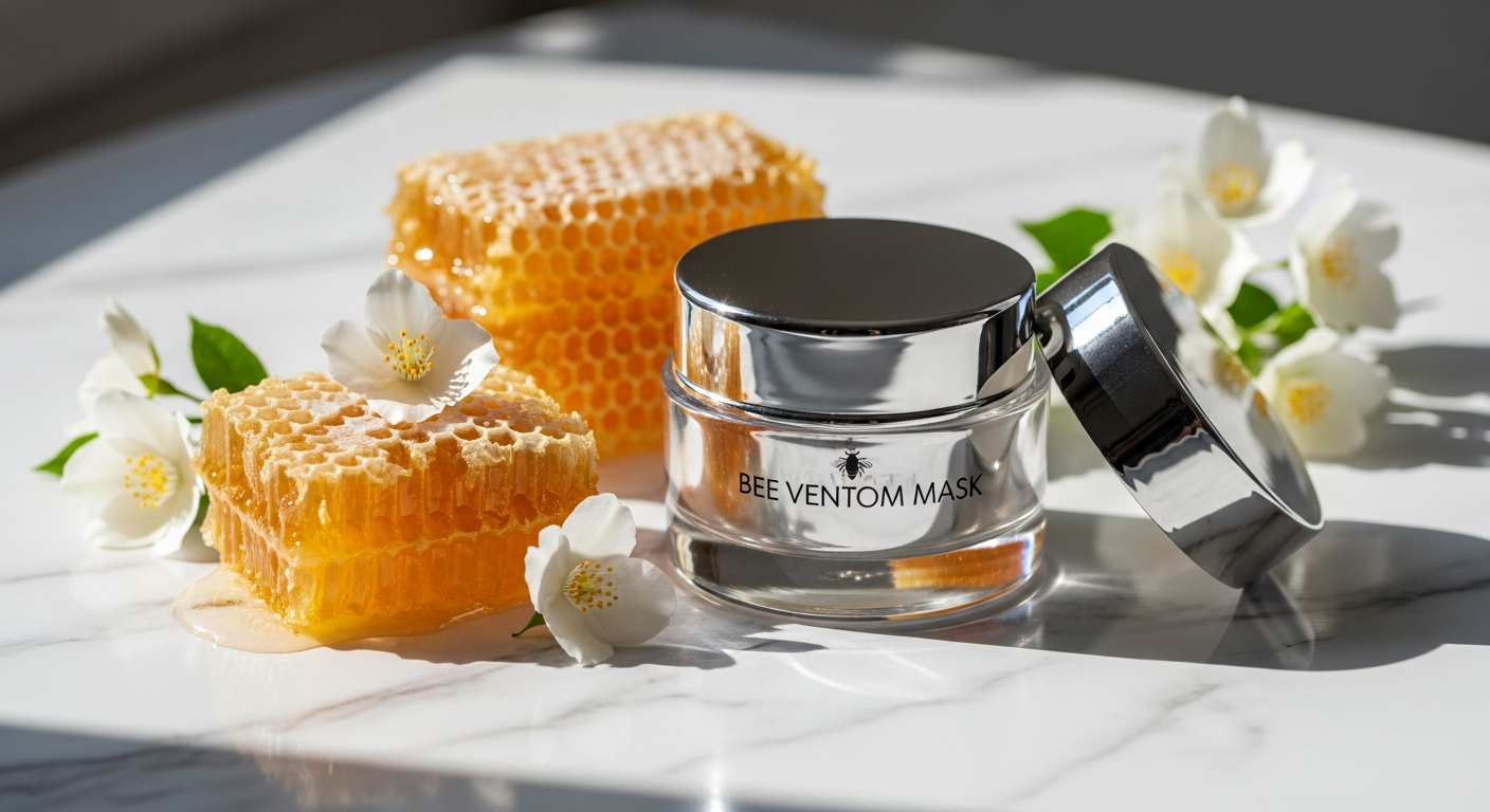 Heaven Skincare Silver Bee Venom Mask jar with golden honey-colored formula displayed