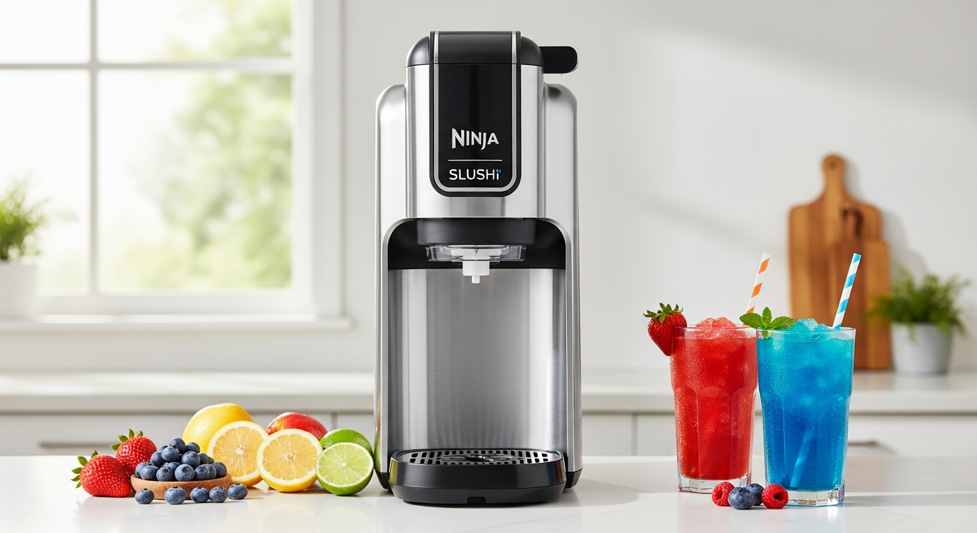 Ninja SLUSHi Frozen Drink Maker with RapidChill technology displaying slushie beverage