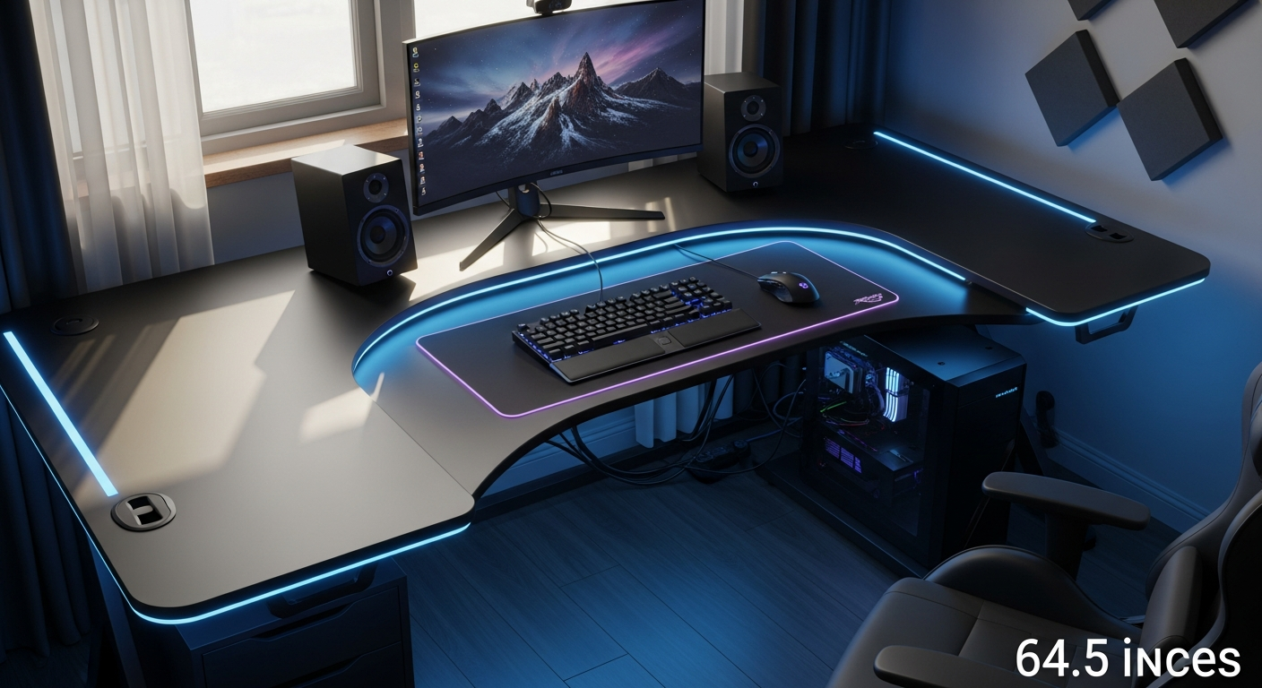 Sikaic 64.5-inch U-shaped LED gaming desk with RGB lighting and charging station