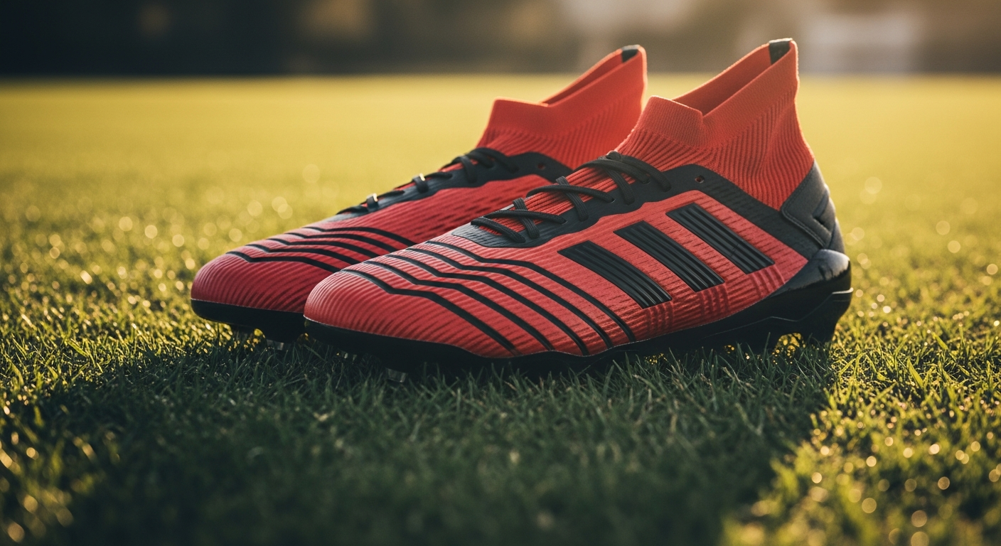Adidas Predator 18.3 FG football boots displayed on grass pitch surface