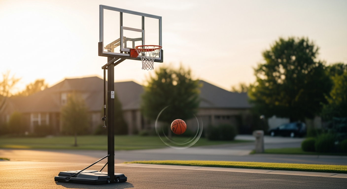 AXI Elite adjustable basketball hoop in backyard with multiple height settings