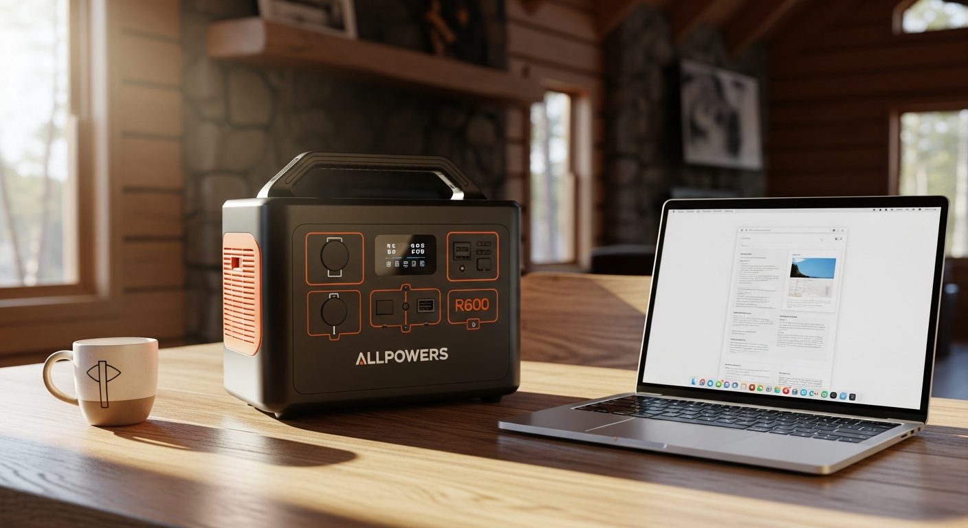 ALLPOWERS R600 portable power station with multiple charging ports and LiFePO4 battery display