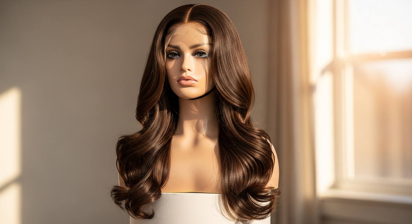 Ashimary Body Wave HD Lace Front Wig displayed on mannequin head showing realistic hairline