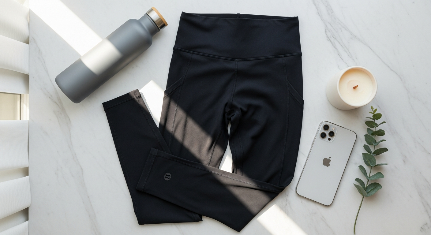 Woman wearing Lululemon Align High-Rise Yoga Leggings in neutral color during lifestyle moment