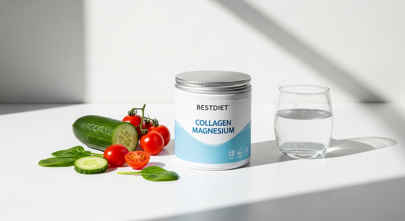 Colágeno con magnesio en polvo BESTDIET en vaso con agua