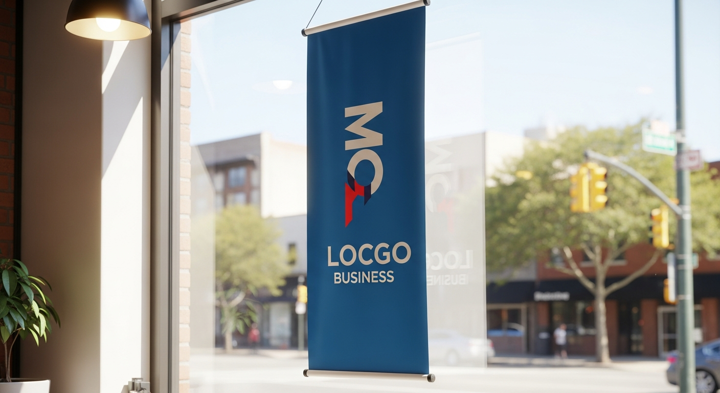 Custom vinyl banner displayed on storefront for business promotion and marketing