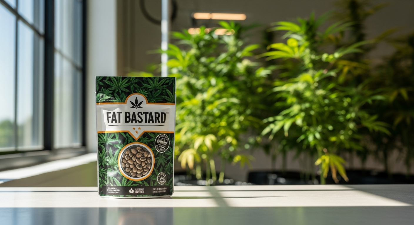 Fat Bastard cannabis plant with dense trichomes and flowering buds in cultivation