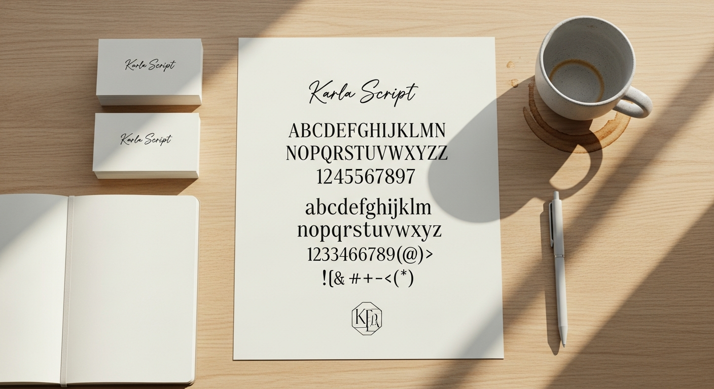 Elegant Karla Script Display Font showcasing handcrafted typography for small business branding