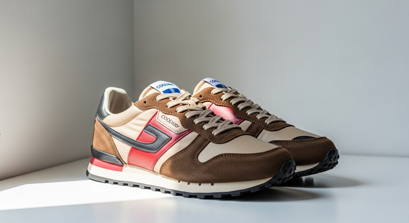 Women's Coolway Goal Sneakers in stone grey and moo splash colorways displayed on urban street