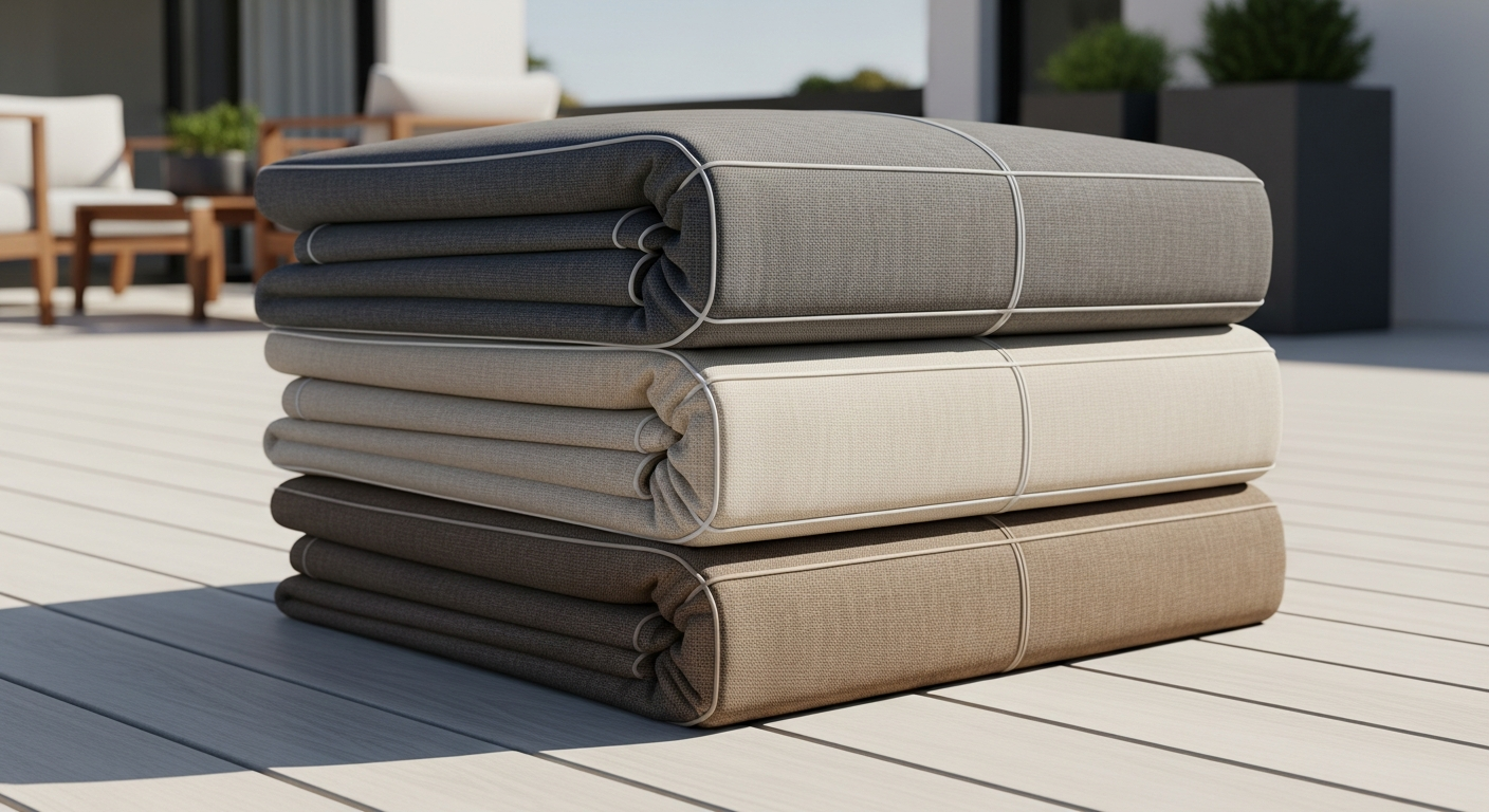 Custom outdoor patio furniture covers protecting sectional sofa from rain and snow