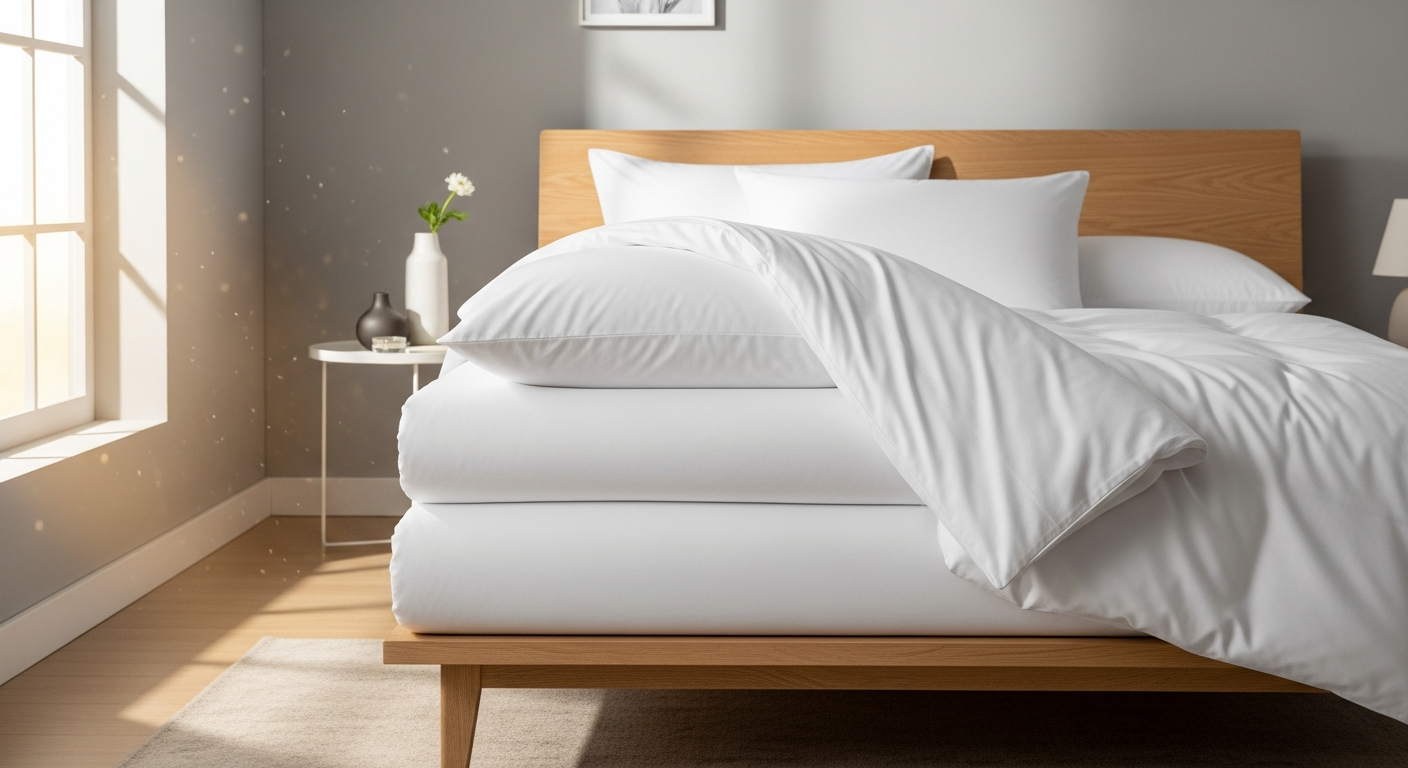 Premium white cotton duvet cover bundle displayed on luxury hotel-style bed