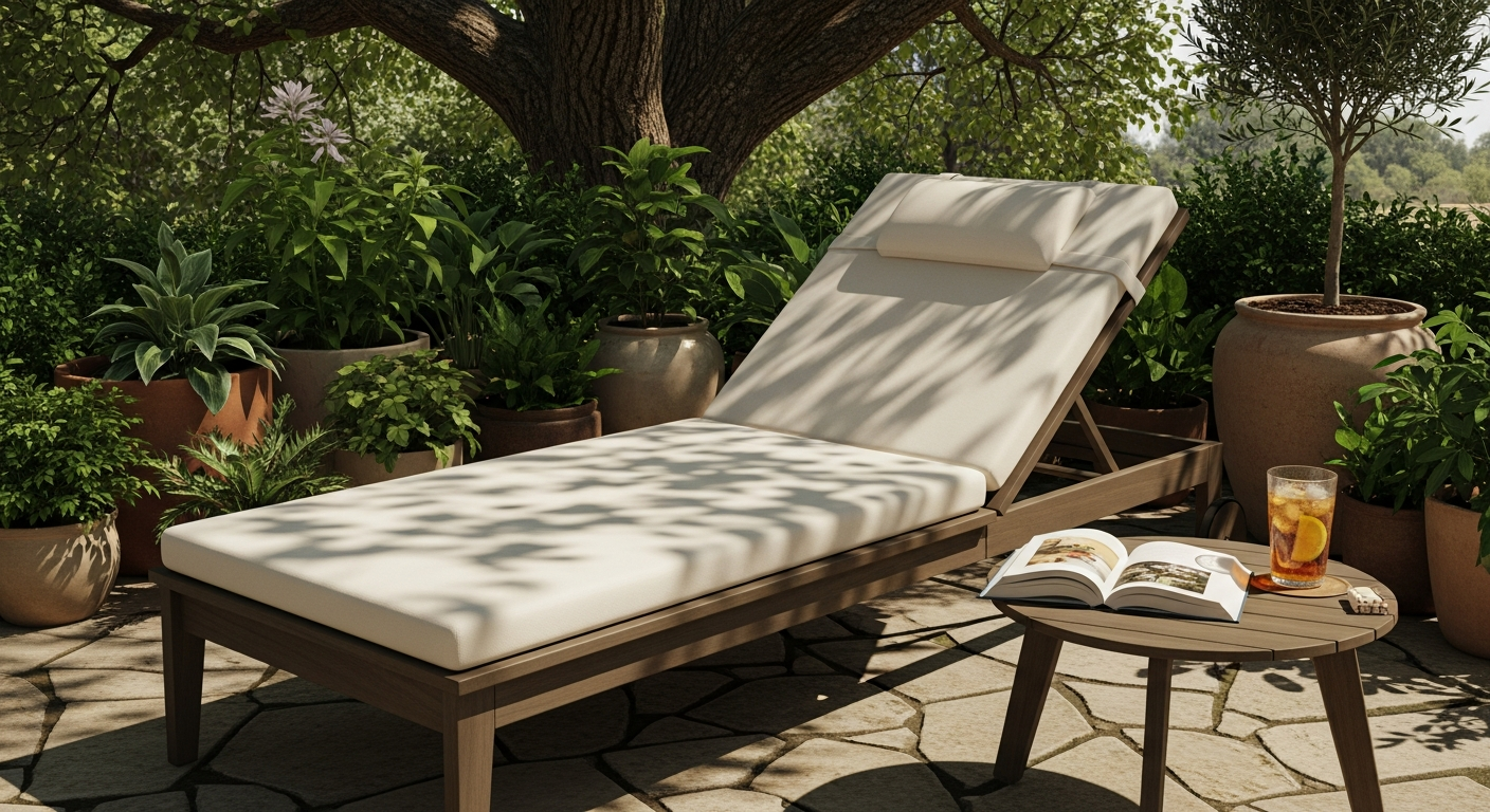 DeubaXXL Tami Sun Acacia wooden lounger with adjustable backrest on outdoor patio