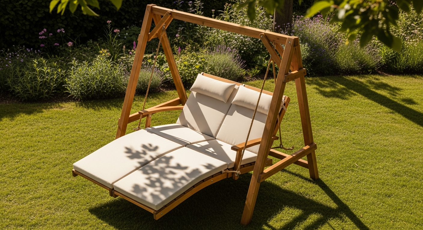CASARIA Swing Lounger Set made of FSC-certified acacia wood in garden setting