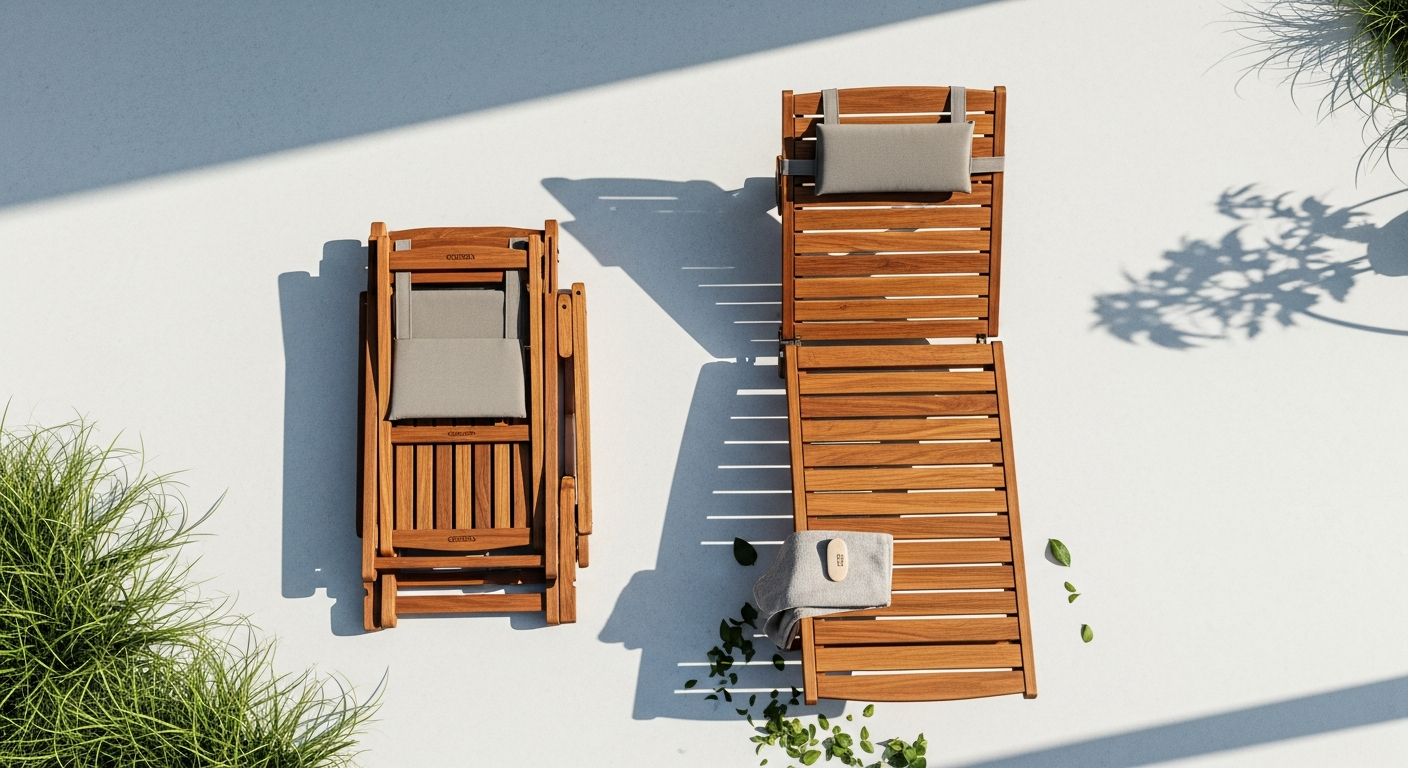 CASARIA Acacia Wood Foldable Swing Lounger Set on small apartment balcony