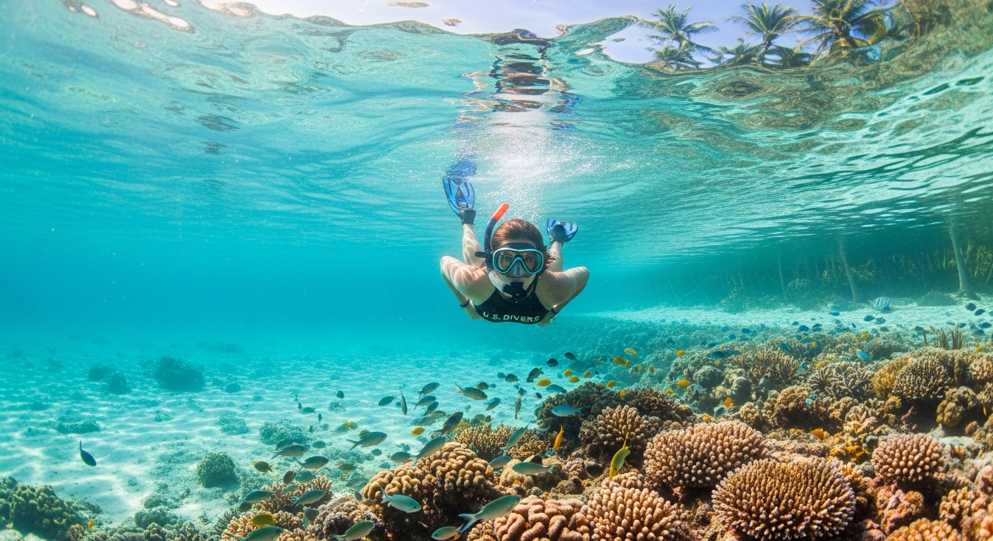 U.S. Divers Cozumel TX snorkel system with anti-fog mask and dry top technology