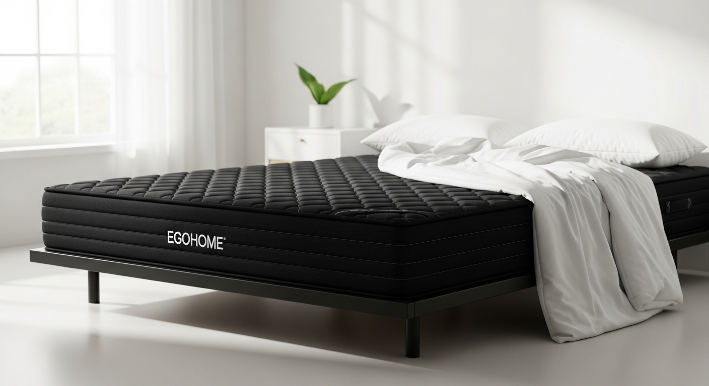 EGOHOME Black 14-inch Memory Foam Mattress displayed in bedroom setting showing layered construction