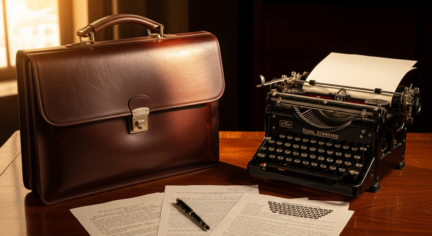 Ecosusi Sombre Vintage Vegan Leather Briefcase in dark color displayed with shoulder strap