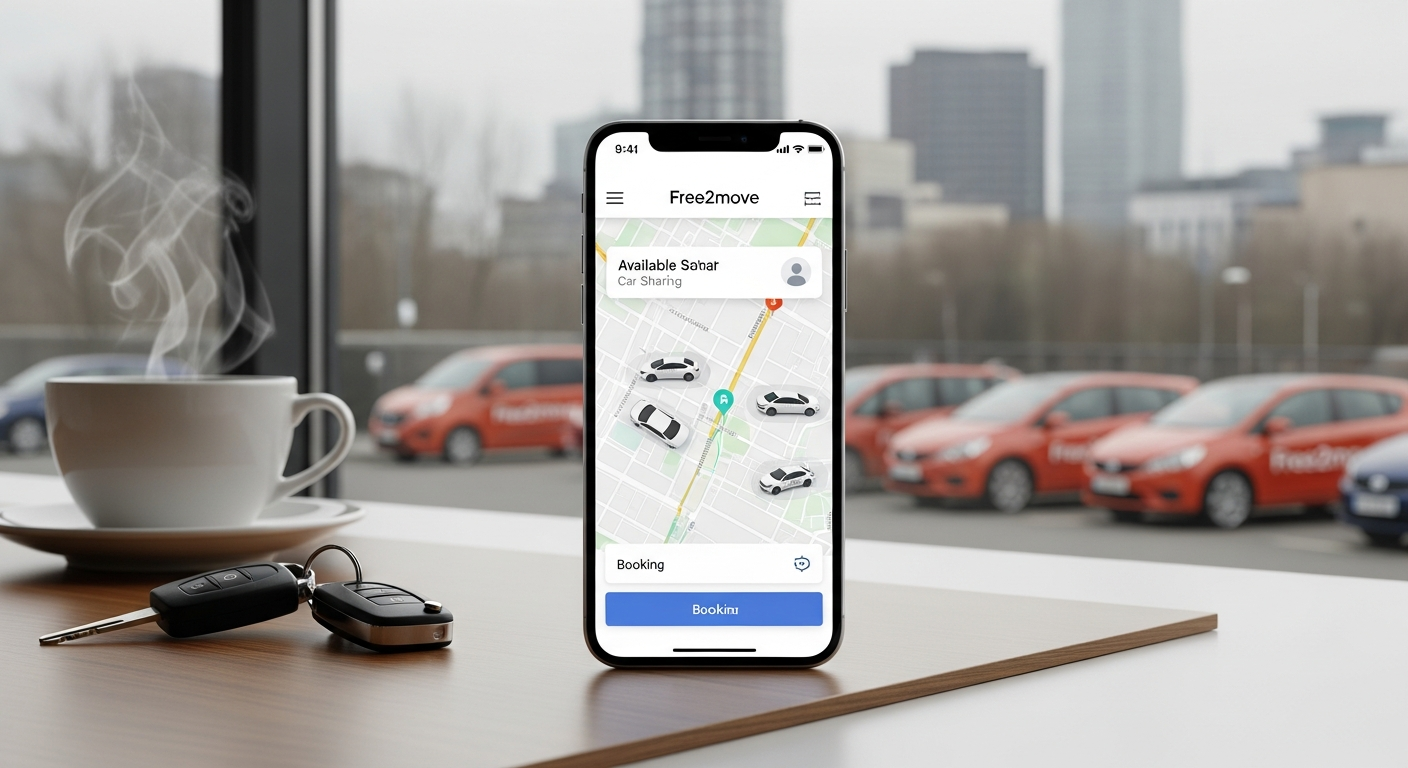 Free2move car-sharing mobility app interface displayed on smartphone screen