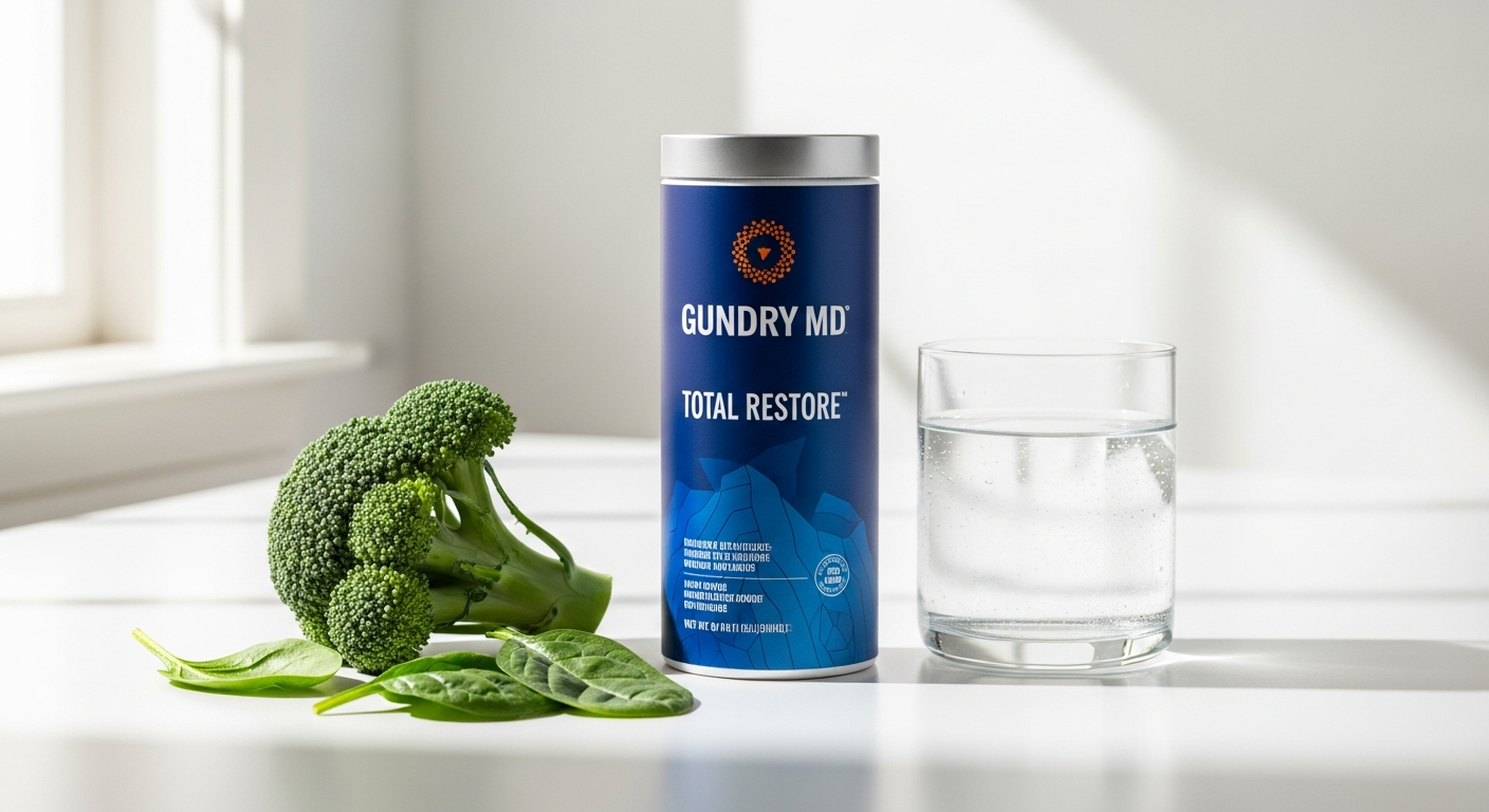 Gundry MD Total Restore gut health supplement bottle with digestive wellness ingredients displayed