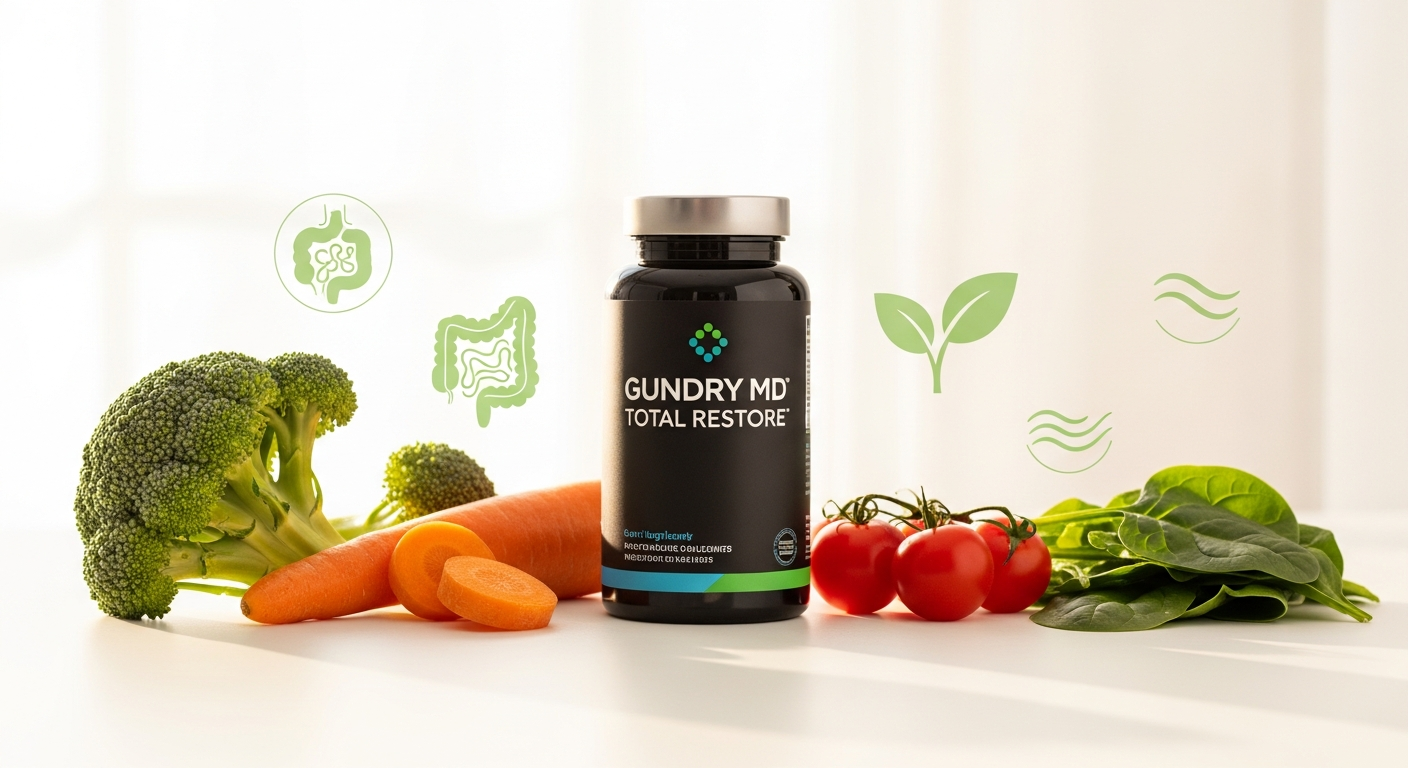 Gundry MD Total Restore supplement bottle with capsules displayed on white background