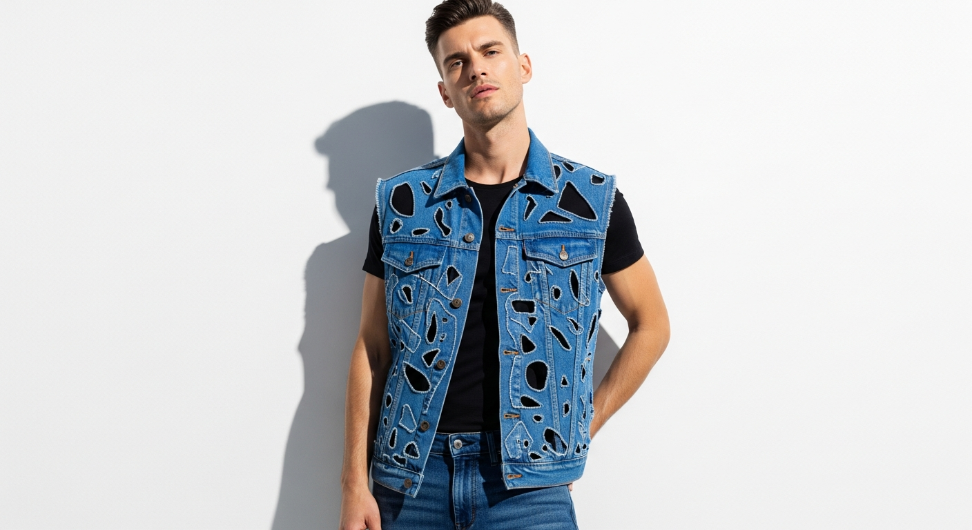 Gabrit cut-out blue denim vest artistic street style statement piece