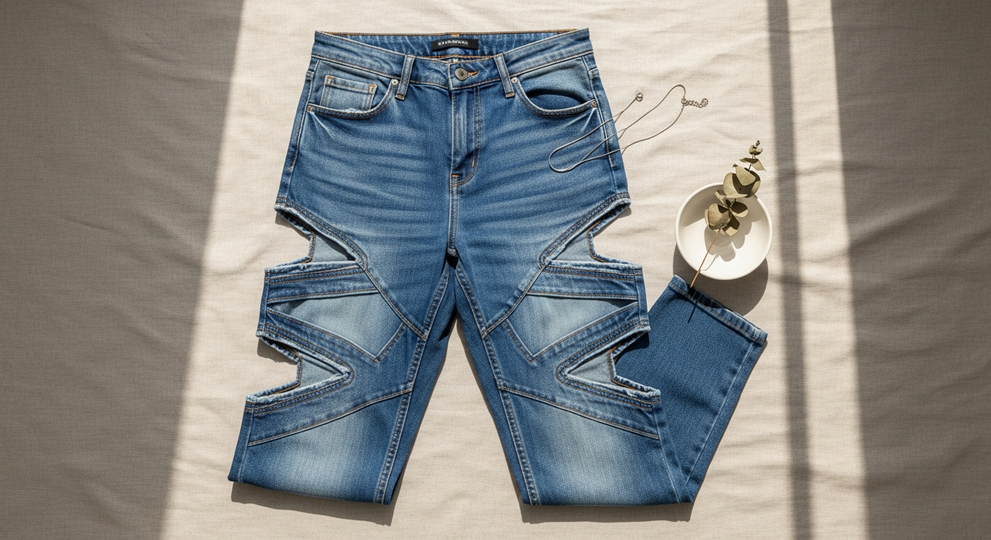 Sagaï cut-out jeans featuring artistic design details and ethical craftsmanship