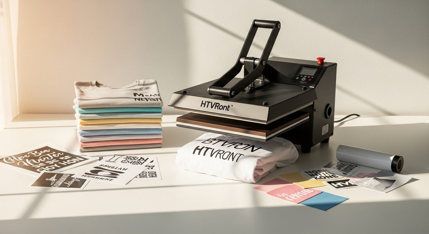 HTVRont Automatic Heat Press Machine displaying digital controls and heated platen for crafts