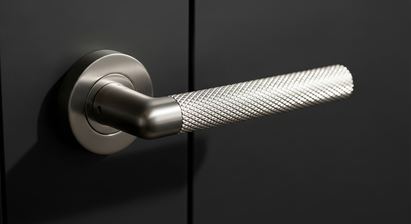 Z720 Knurled Lever Door Handle with textured grip and round rose for modern interior doors.
