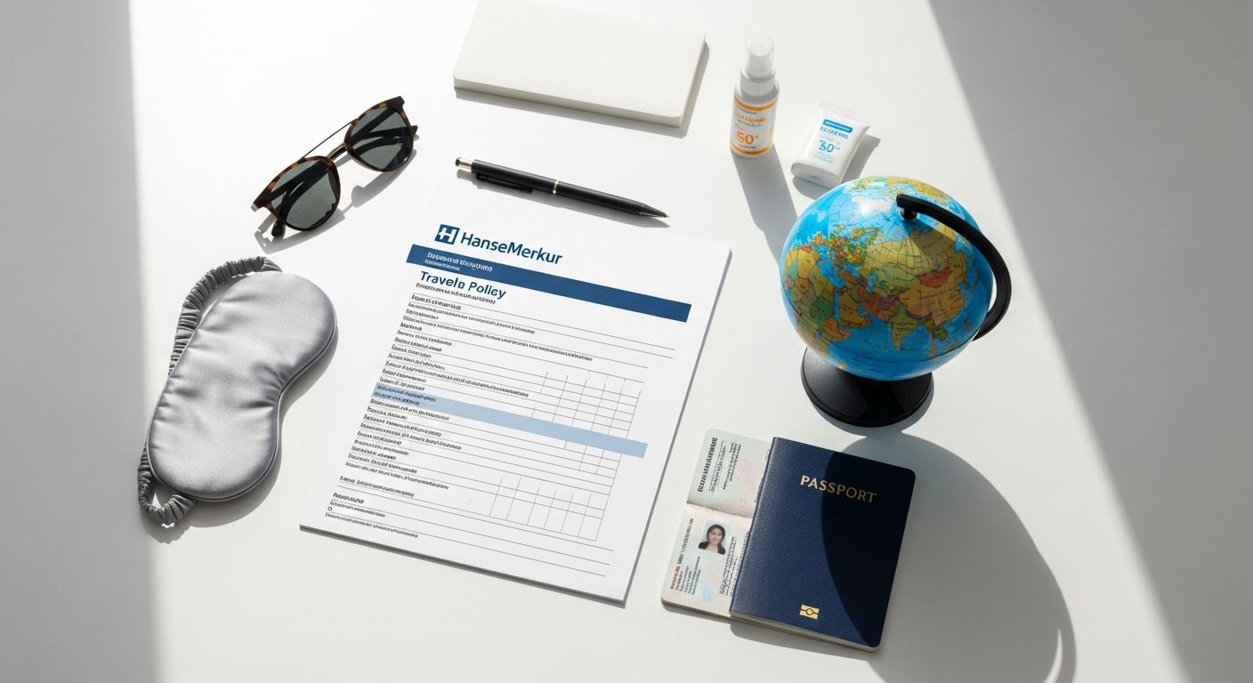 HanseMerkur Annual Travel Protection Package brochure with world map and insurance documents