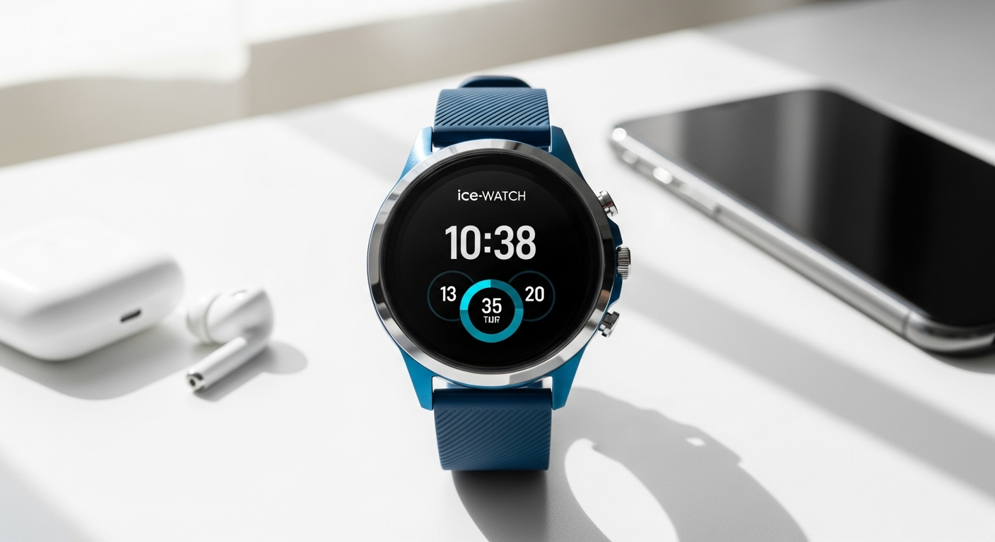 Ice-Watch ICE Smart TKS 2.0 smartwatch with gold finish displaying Bluetooth calling interface on AMOLED screen