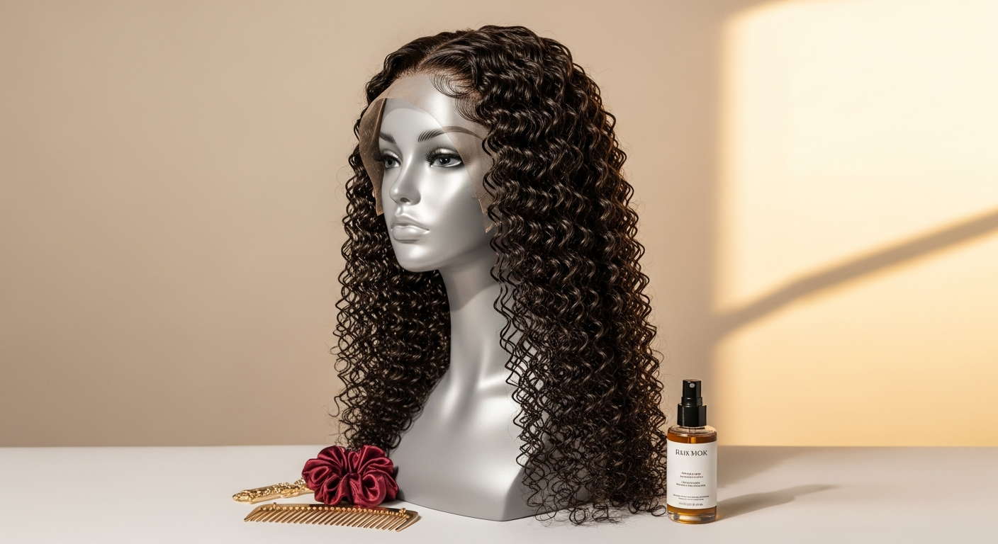 ISEE Mongolian Kinky Curly Glueless Wig displayed on mannequin head showing natural curl texture
