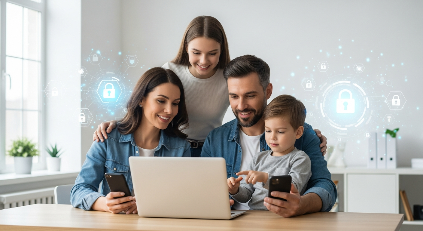 Family using multiple devices protected by Kaspersky Premium Total Security Suite dashboard
