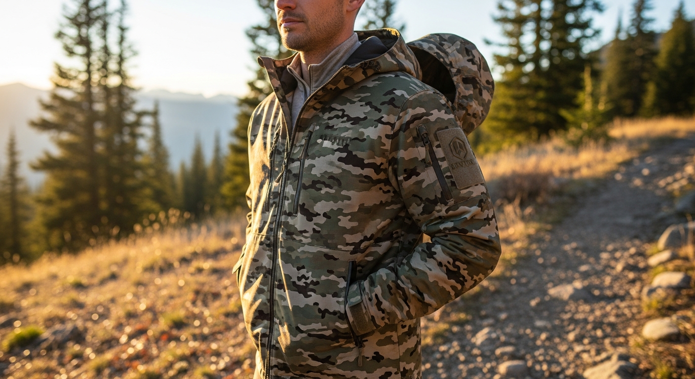 Kryptek Altitude Tora Jacket displayed on hunter in alpine terrain