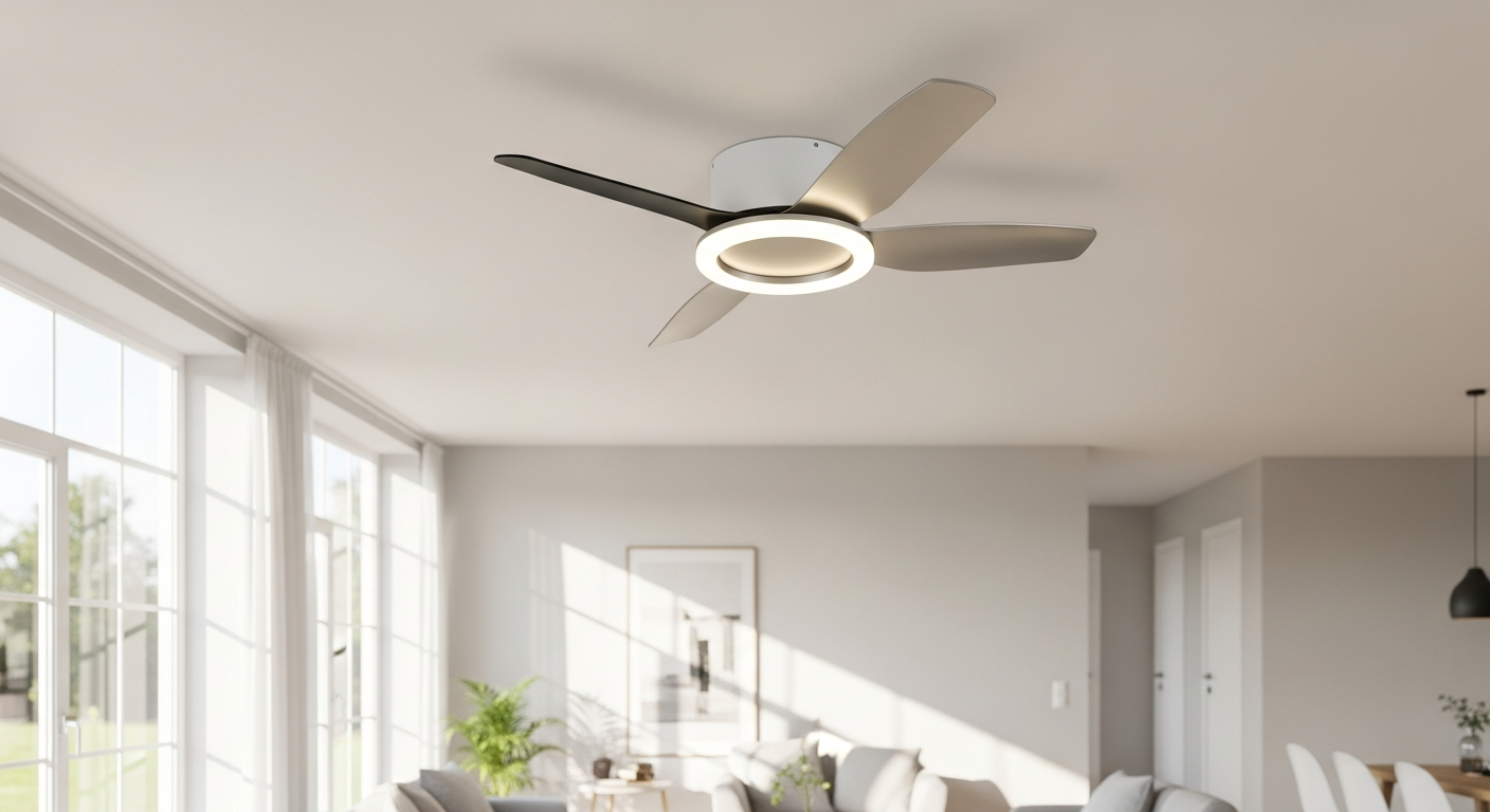 Modern ceiling light with integrated fan fixture in contemporary living room setting