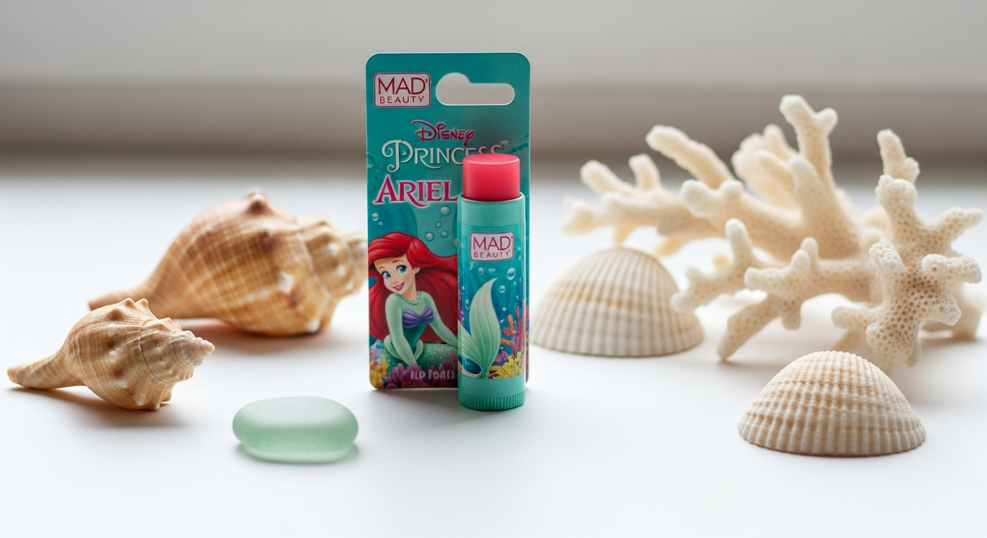 Mad Beauty Disney Princess Ariel Lip Balm in silver pot with blue packaging