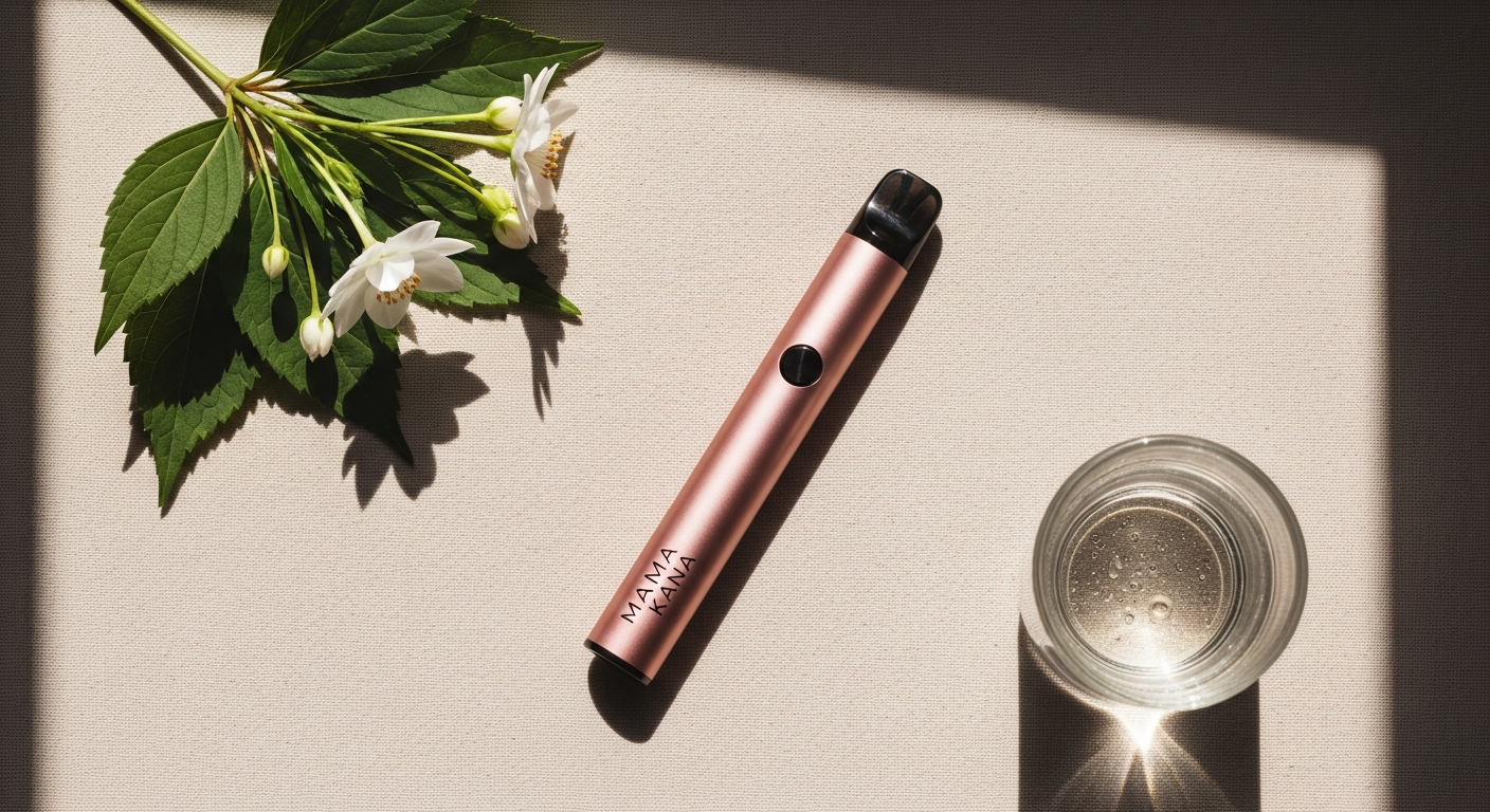 Sleek Mama Kana Puff CBD vape pen displayed on minimalist white surface background