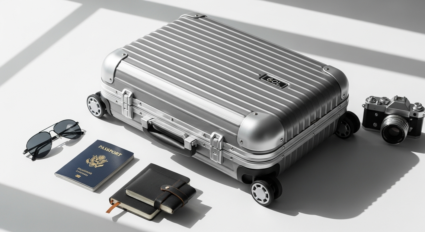 Greenwich Miami M 60L aluminum suitcase with 360-degree spinner wheels displayed against neutral background