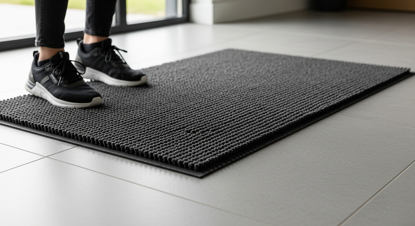 Premium dirt-trapping entrance mat with high-twist nylon pile and non-slip backing
