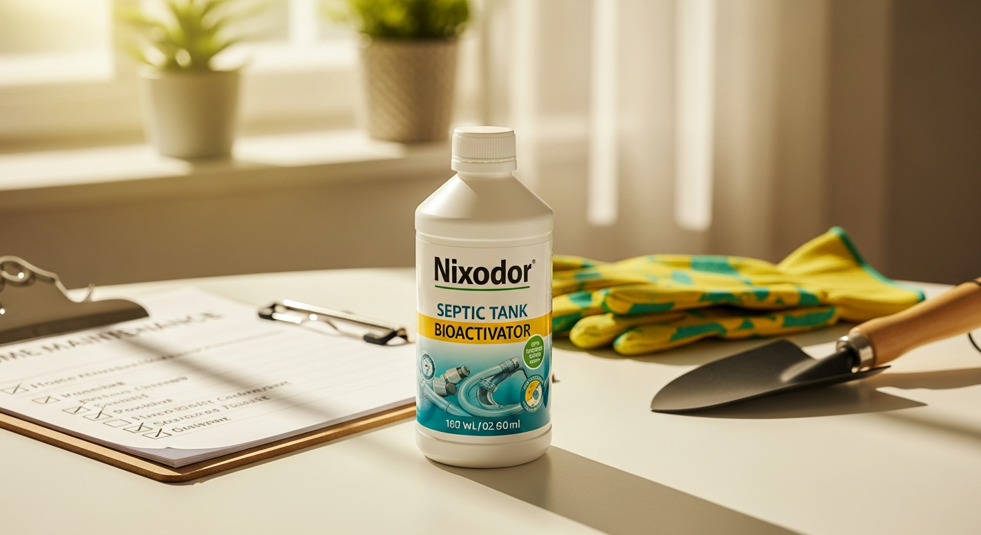 Nixodor Septic Tank Bioactivator product bottle with natural microbial formula