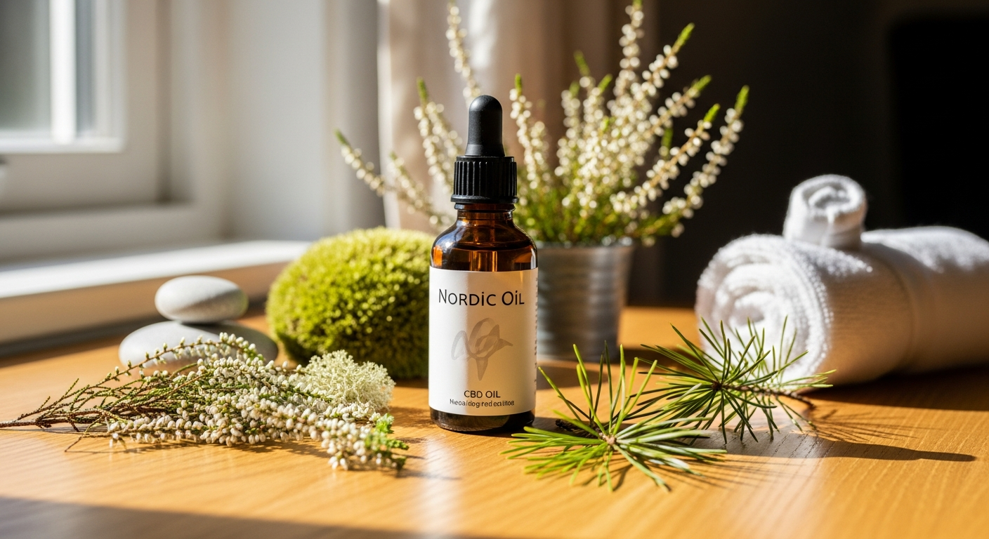 Nordic Oil 15% Full-Spectrum CBD Oil bottle with dropper on white background
