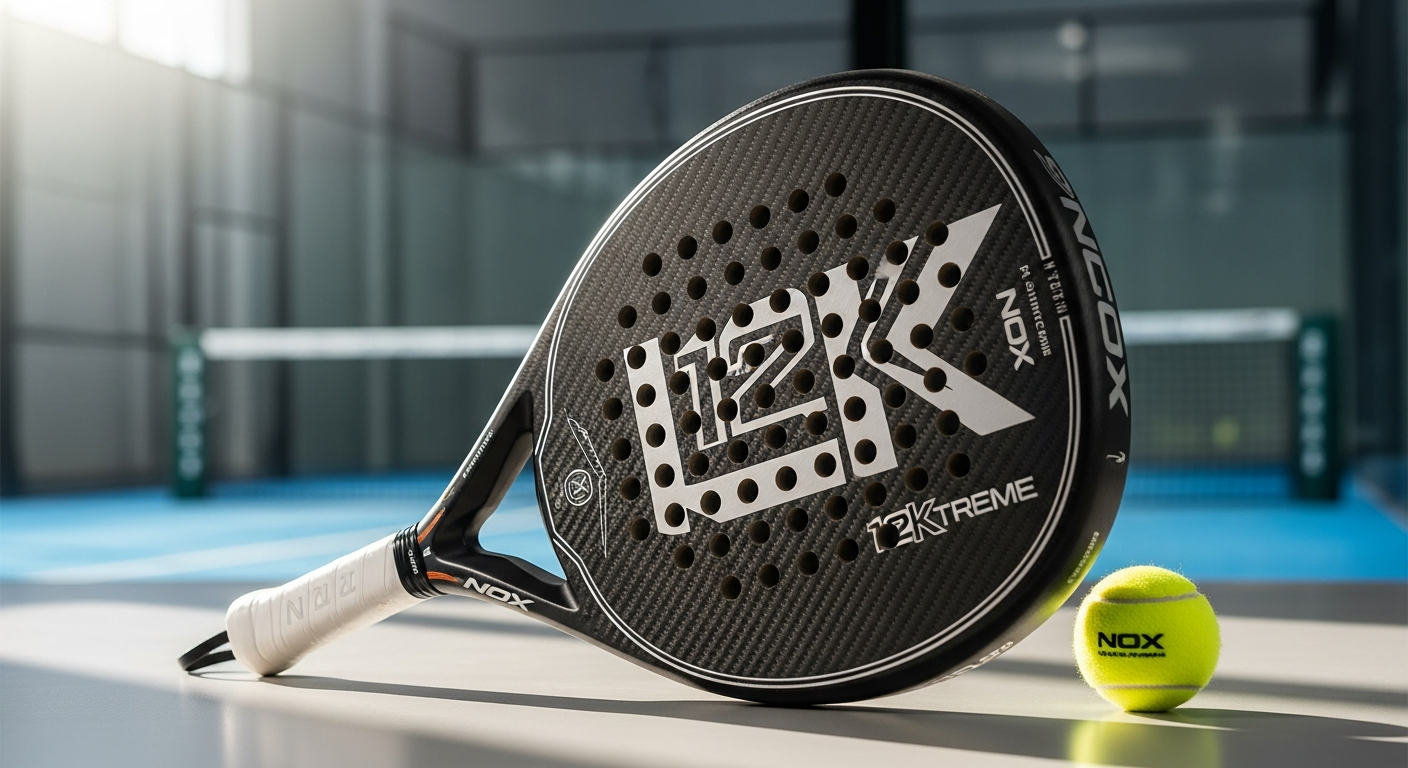 Nox AT10 Genius 12K Xtreme padel racket with teardrop shape and carbon fiber construction