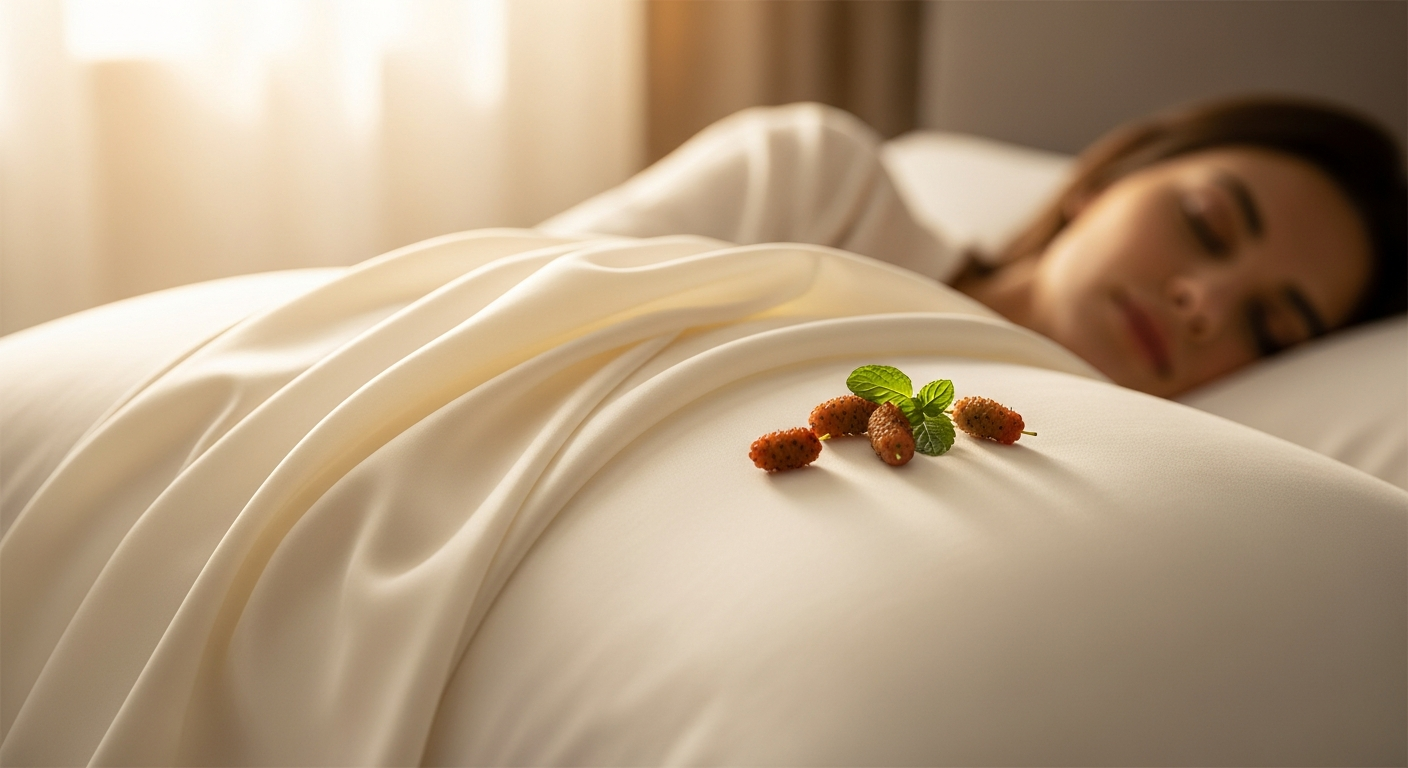 Silksilky Pure Mulberry Silk Pillowcase in champagne color on a bed